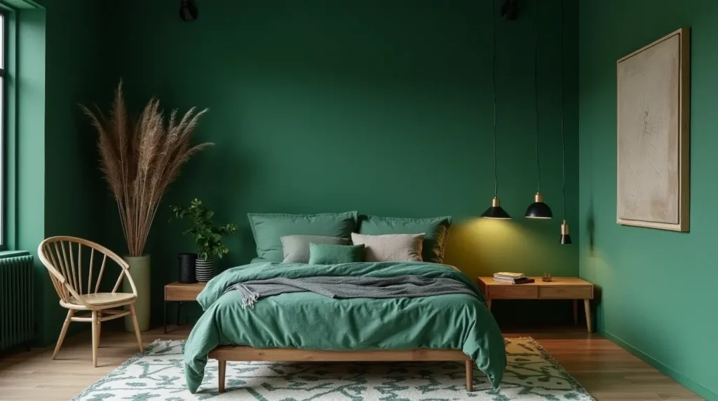 Gorgeous deep green bedroom